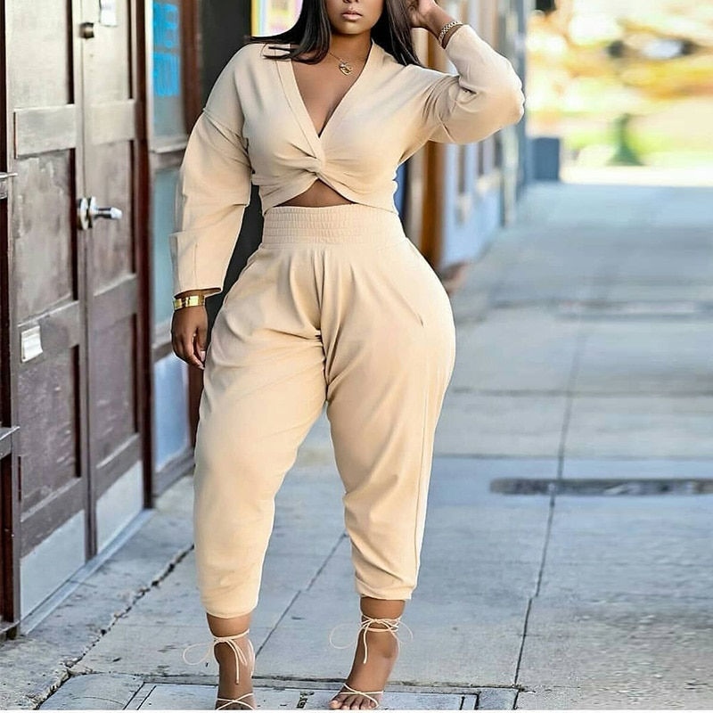 Thumbnail: Two Piece Casual Fall Winter Suits Long Sleeve Shirt & Slim Pants Set