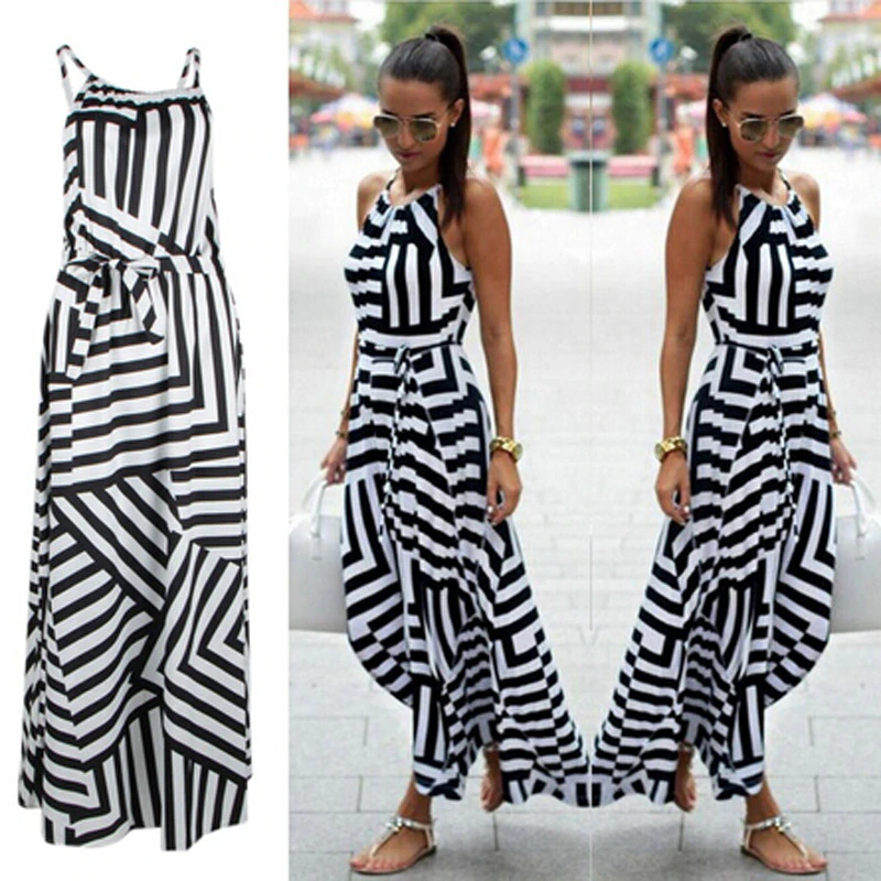 Thumbnail: Boho Striped Sleeveless Beach Style Strap Sundress  for Female Bigsweety