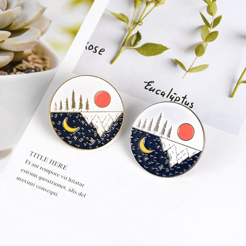 Thumbnail: Outdoors Mountain Starry Night Enamel Pin Custom Wild Camping Hiking Brooches