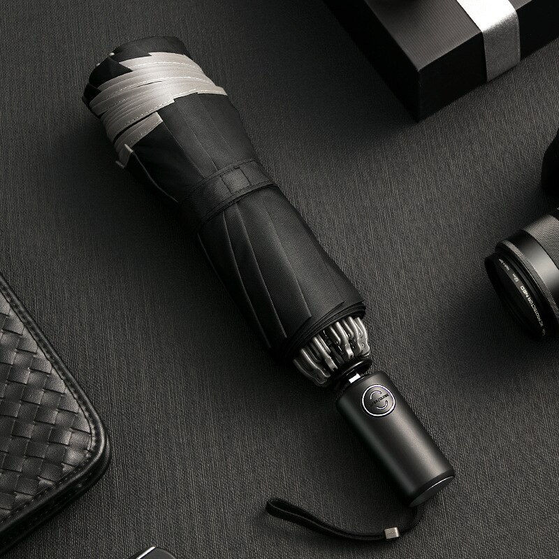 Thumbnail: Automatic Umbrella Reverse Folding Business Umbrella With Reflective Strips