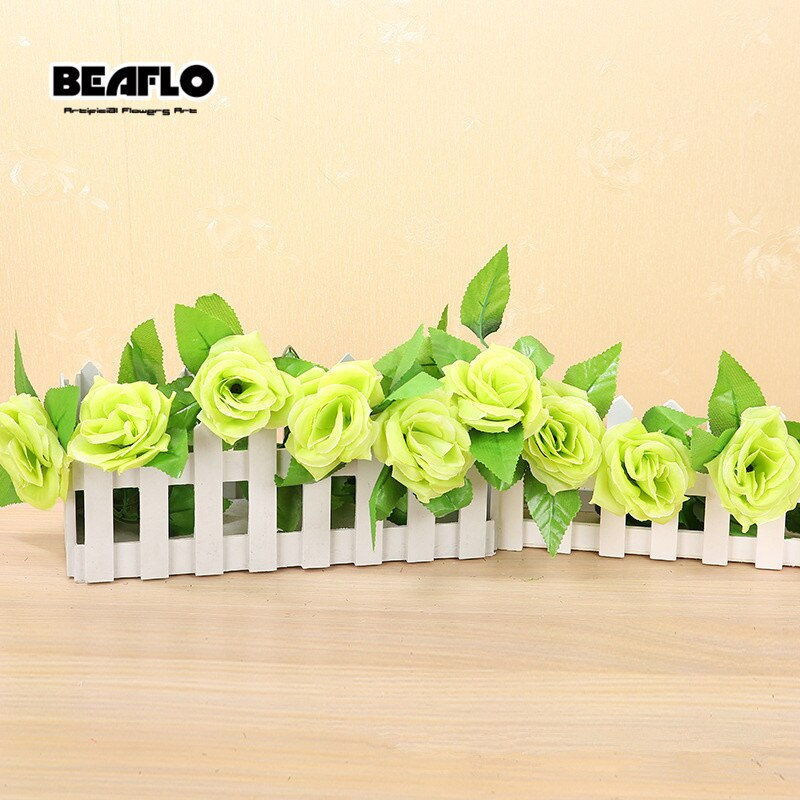 Thumbnail: 2.4m Silk Artificial Roses Flowers Rattan String Vine With Green Leaves for Home