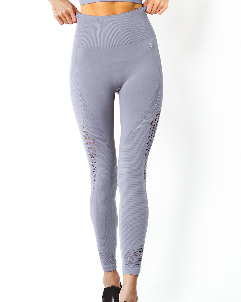 Thumbnail: Mesh Seamless Legging With Ribbing Detail - Grey Purple