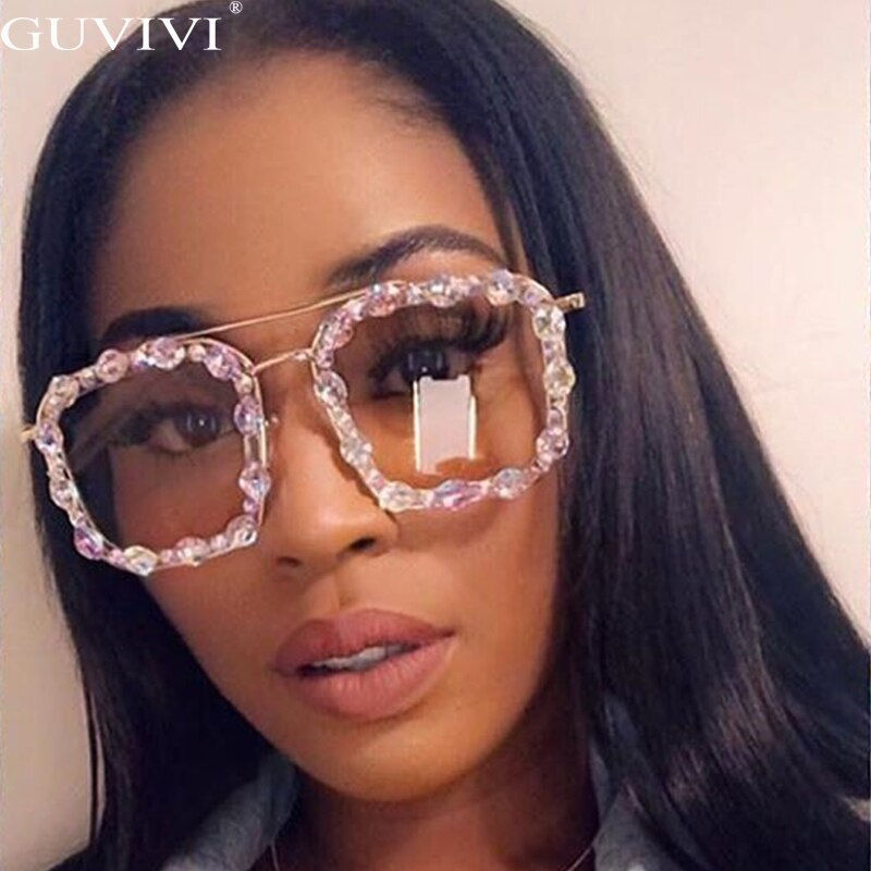 Thumbnail: Square Rhinestone Sunglasses Crystal Diamond Oversized Handmade  Ladies UV400