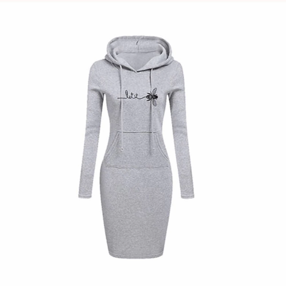 Thumbnail: Drawstring Full Sleeves Fleeces Women Dresses