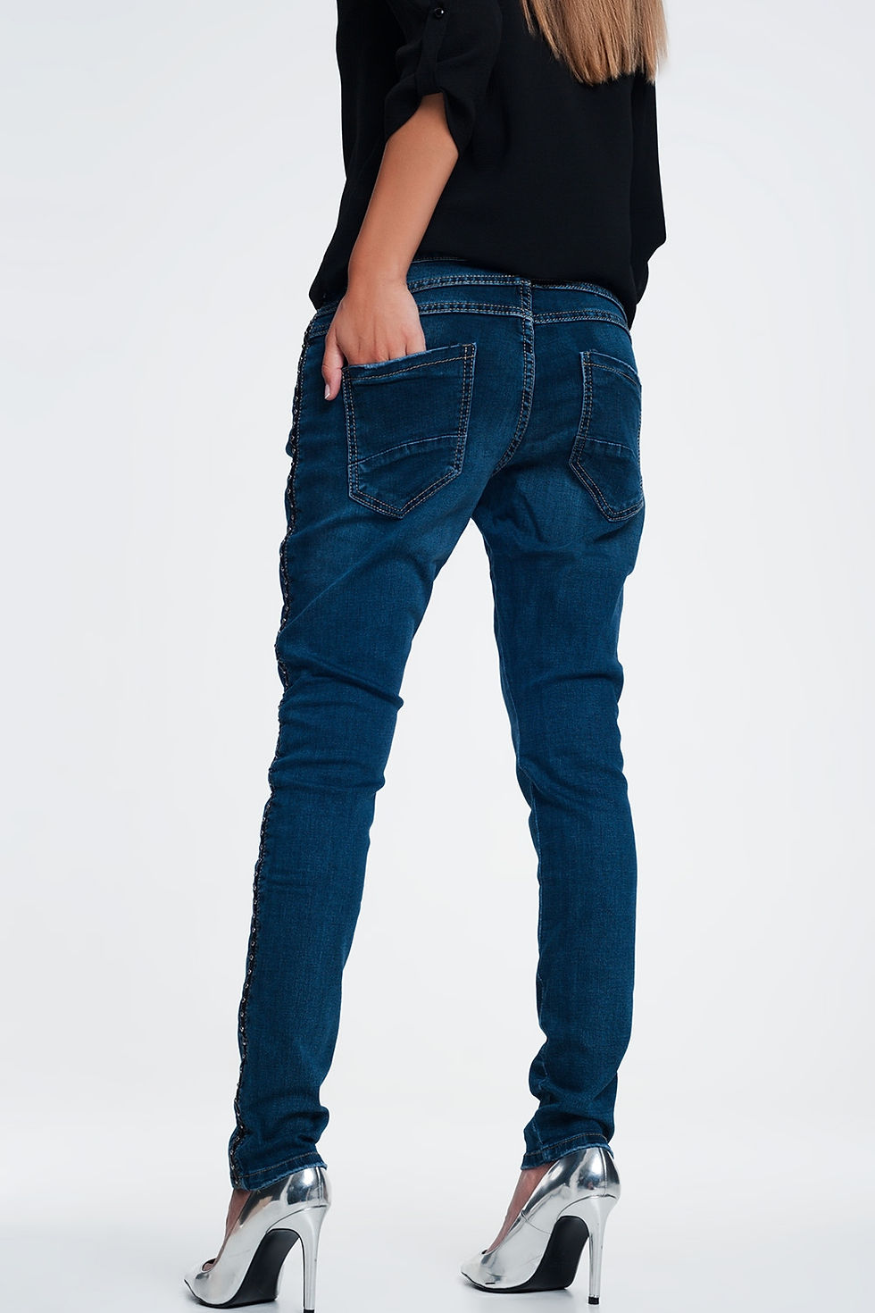 Thumbnail: Leather Look Studded Jeans