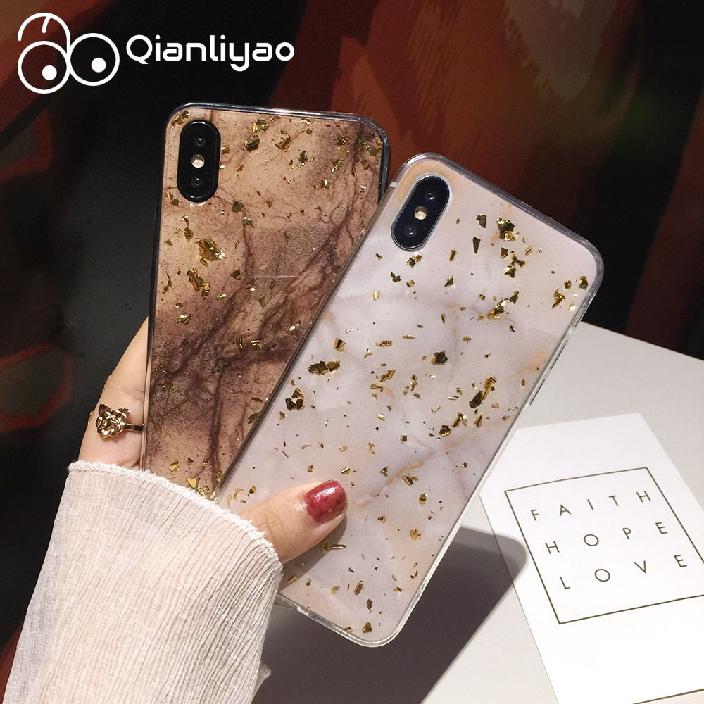 Qianliyao Luxury Gold Foil Bling Marble Phone Case for iPhone 12 11 Pro Max XR X