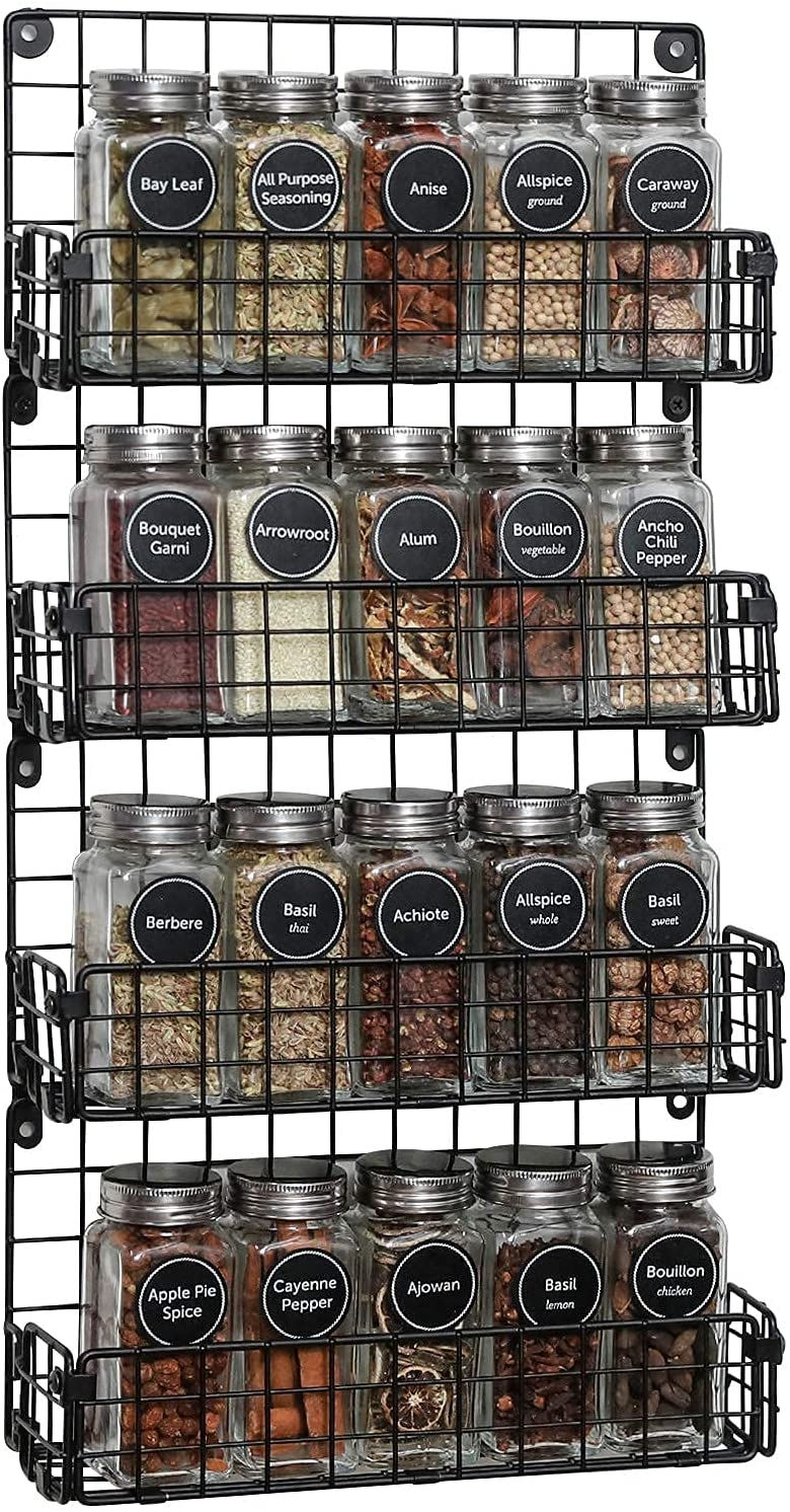 Thumbnail: Spice Rack Organizer Wall Mounted 4-Tier Stackable Black Iron Wire Hanging Spic