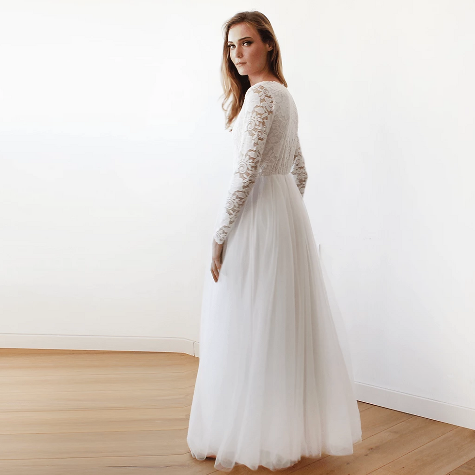 Thumbnail: Ivory Tulle & Lace  Maxi Dress #1125