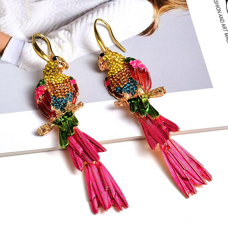 Thumbnail: Long Bird-Shaped Earring High-Quality Colorful Crystals Drop Earrings