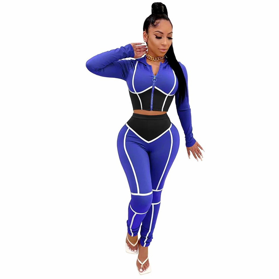Thumbnail: Two Piece Set Causal Striped Long Sleeve Zippers Jacket Tops Sweatpants