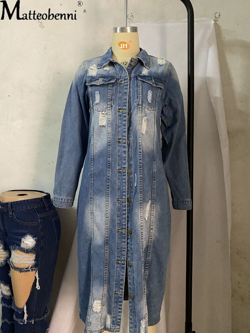 Thumbnail: Denim Jackets Casual Long Jean Jacket Winter Female Long Sleeve  Plus Size