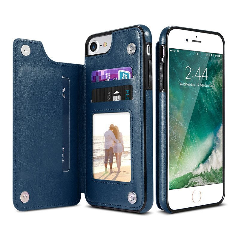 Thumbnail: Retro PU Leather Case for iPhone X 11 6s 7 8 Plus XS 5S Multi Card Holder