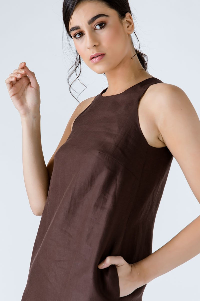縮圖：Brown Sleeveless Sack Dress