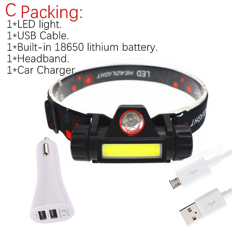 Thumbnail: Portable Mini Flashlight Lantern Q5+COB Led Headlamp + 1