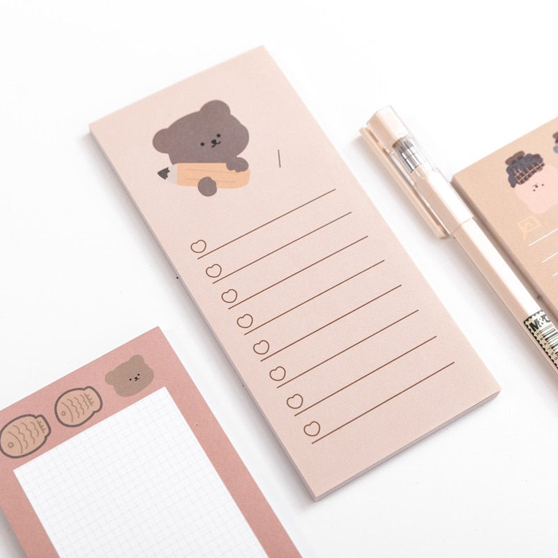Thumbnail: 50 Sheets Cute Korean Biscuits Bear Memo Pad Message Notes Decorative Notepad