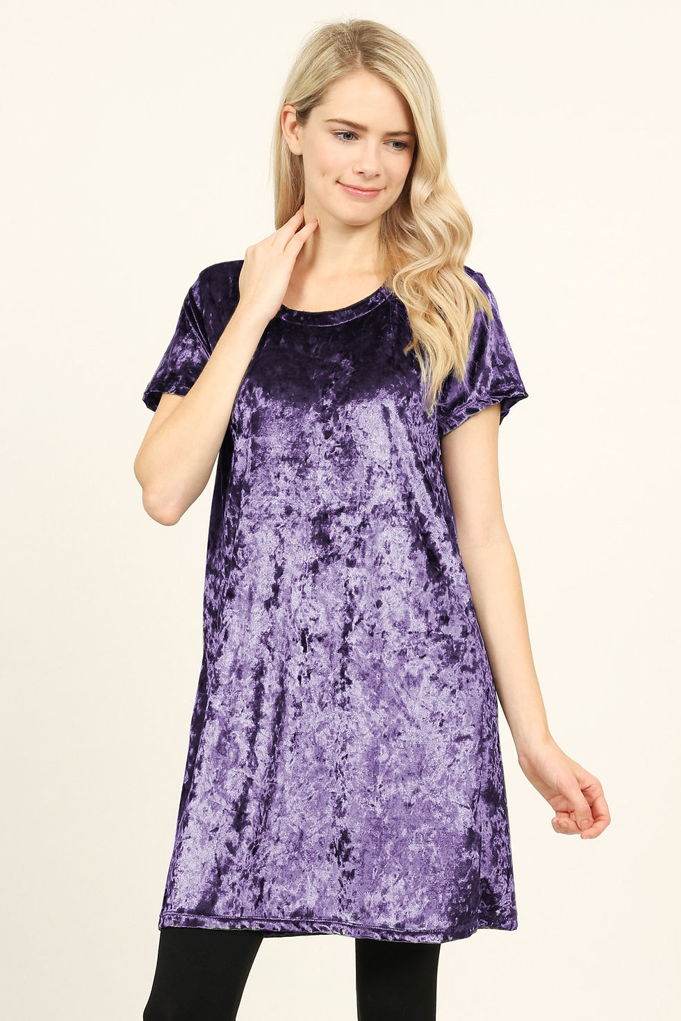 Thumbnail: Short Sleeve Crushed Velvet Tunic Dress