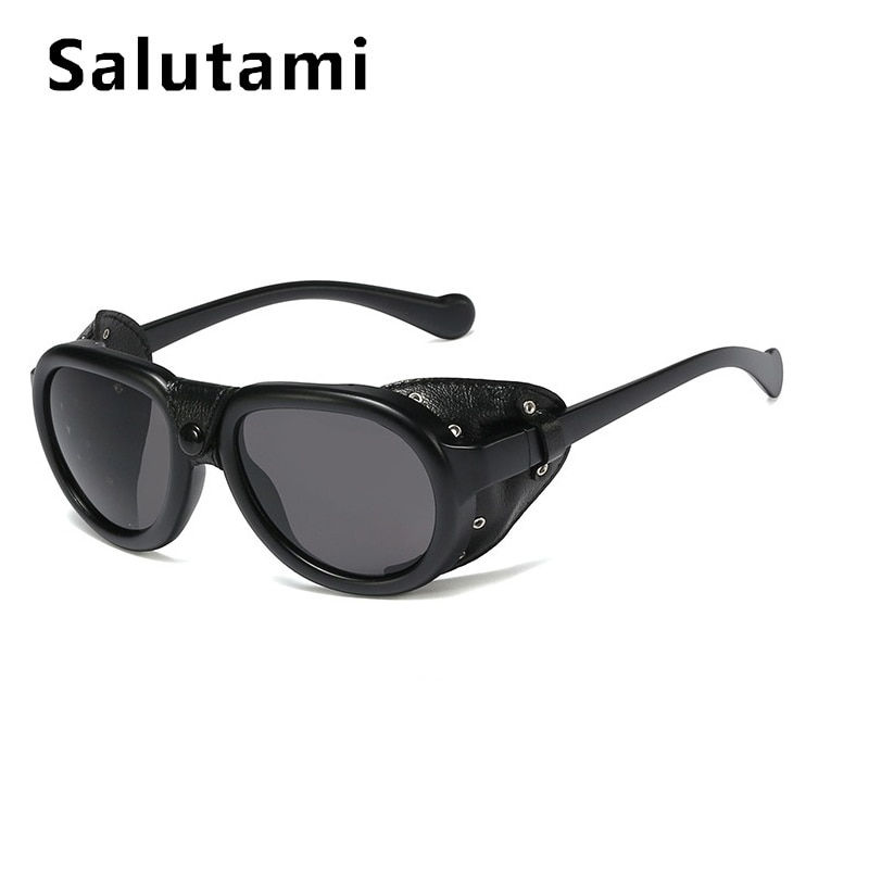 Thumbnail: PU Leather Frame Punk Sunglasses Vintage Rivet Button Sun Glasses