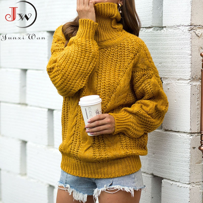 Thumbnail: Turtleneck Sweater Loose Oversized Elegant Warm Knitted Pullovers Fashion