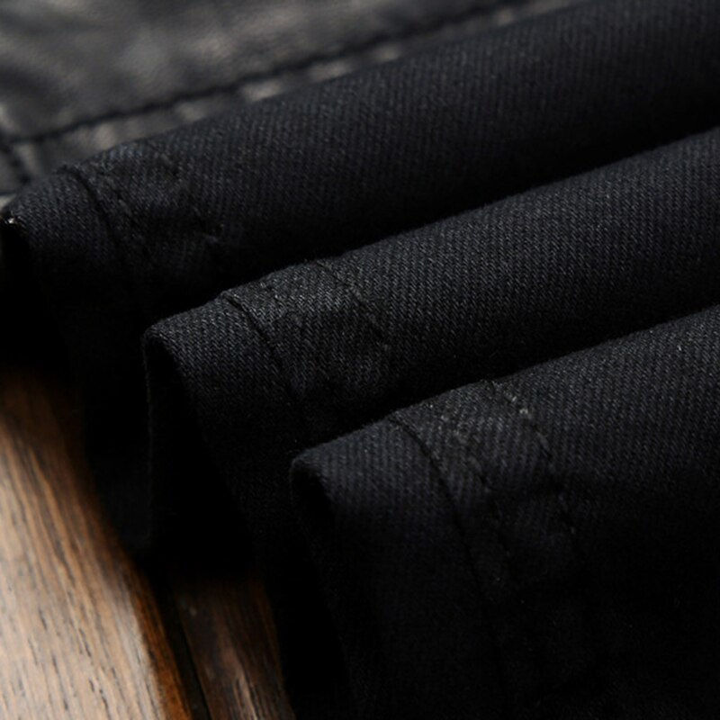 Thumbnail: Black Zipper Patchwork Straight Plus Size Jeans Men Brand Design Jeans Slim