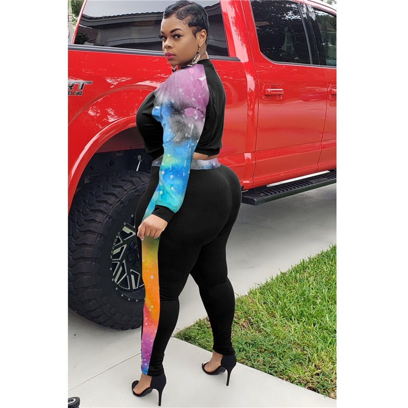 Thumbnail: L-5xl Plus Size Women Casual Two Piece Set Leopard Tie Dye Print Patchwork