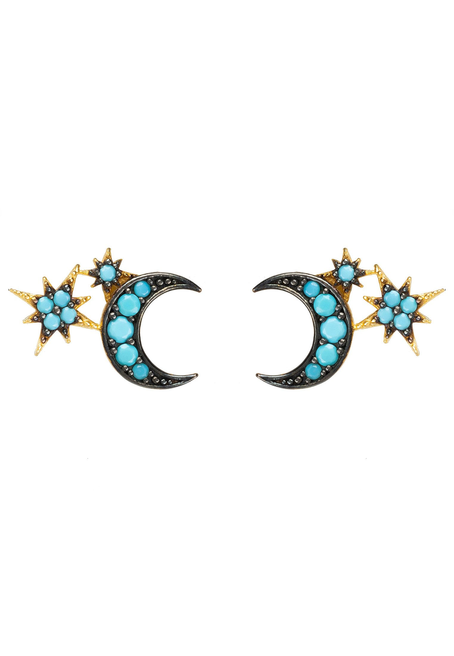 Moon and Starburst Small Stud Earrings Turquoise