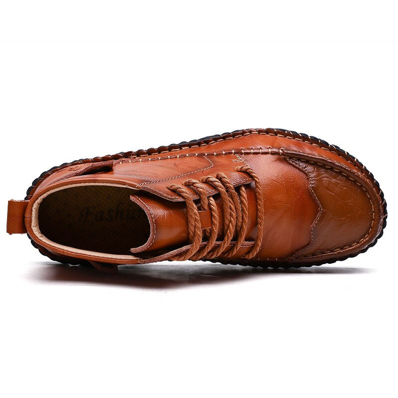 Thumbnail: Leather Men Boots Comfortable Motorcycle Rubber Ankle Boots  Big Size 38-48