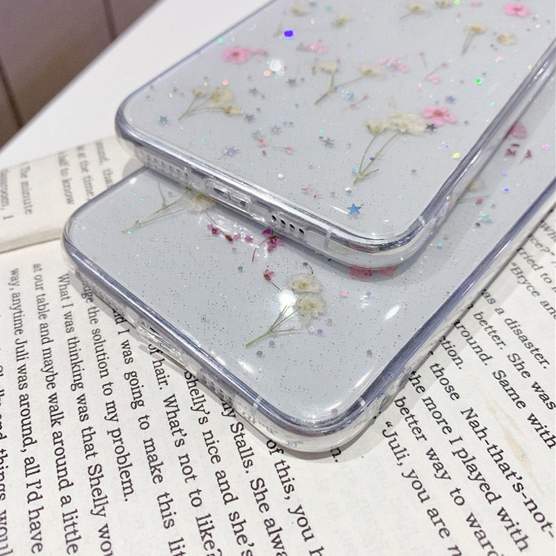 Thumbnail: Glitter Case for iPhone 11 Case Silicon Dried Flowers Bumper on iPhone 12 Pro