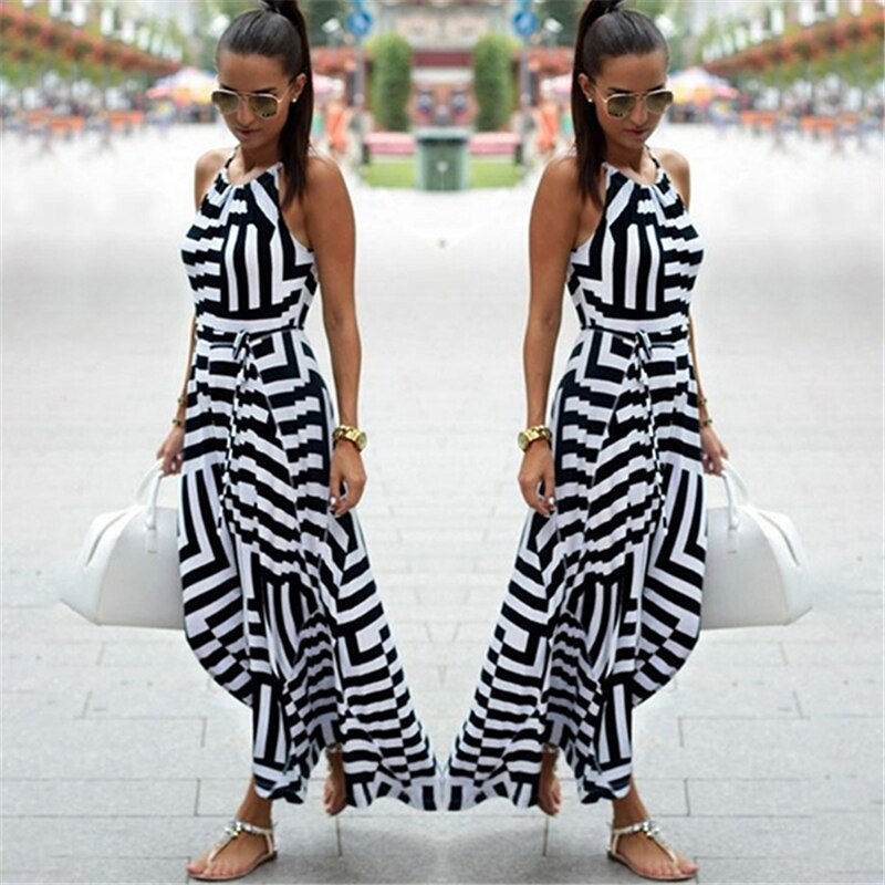 Thumbnail: Boho Striped Sleeveless Beach Style Strap Sundress  for Female Bigsweety