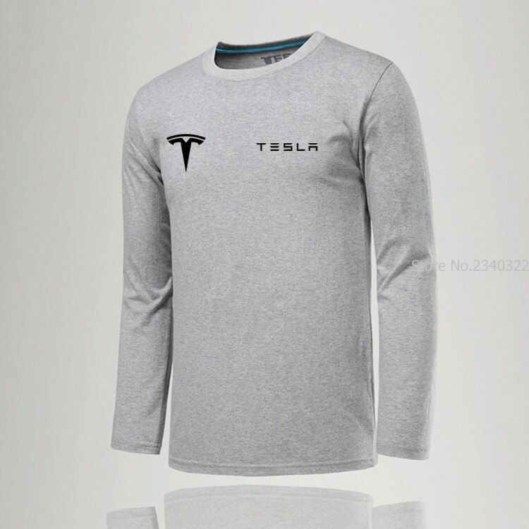Thumbnail: O-Neck Solid Men Tesla T-Shirt Casual Long Sleeve Slim Clothes