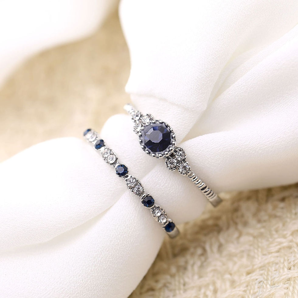 Thumbnail: 2Pcs/Set 2018 Luxury Green Blue Stone Crystal Rings  Size 6 7 8 9