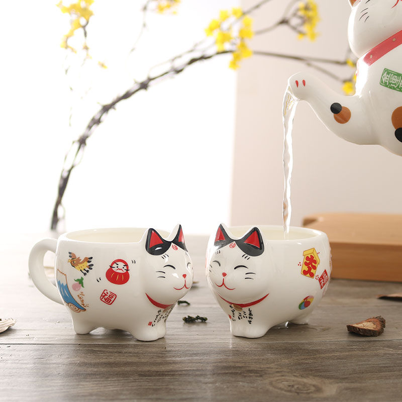 Thumbnail: Japanese Lucky Cat Porcelain Tea Set Creative Ceramic Tea Cup Pot With Strainer