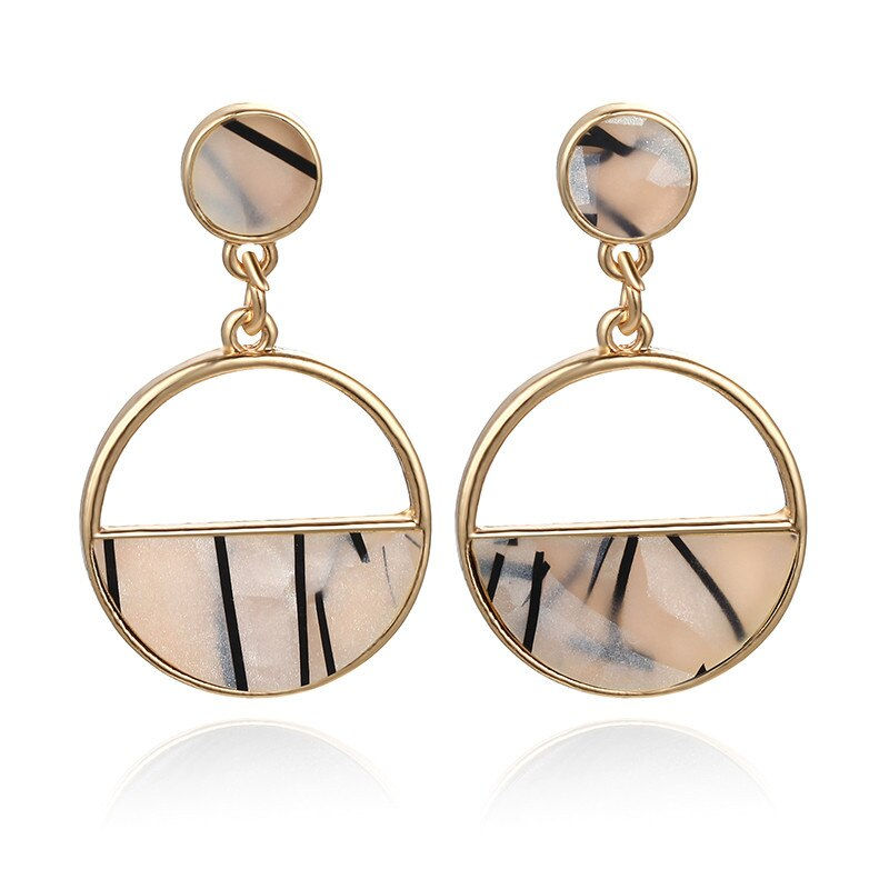 Thumbnail: Stud Earrings Black White Stone Geometric Earrings Round Triangle Design