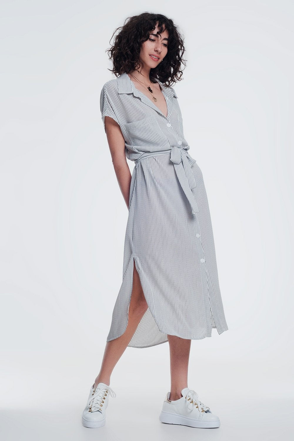 Stripe Cream Belted Shirt Dress