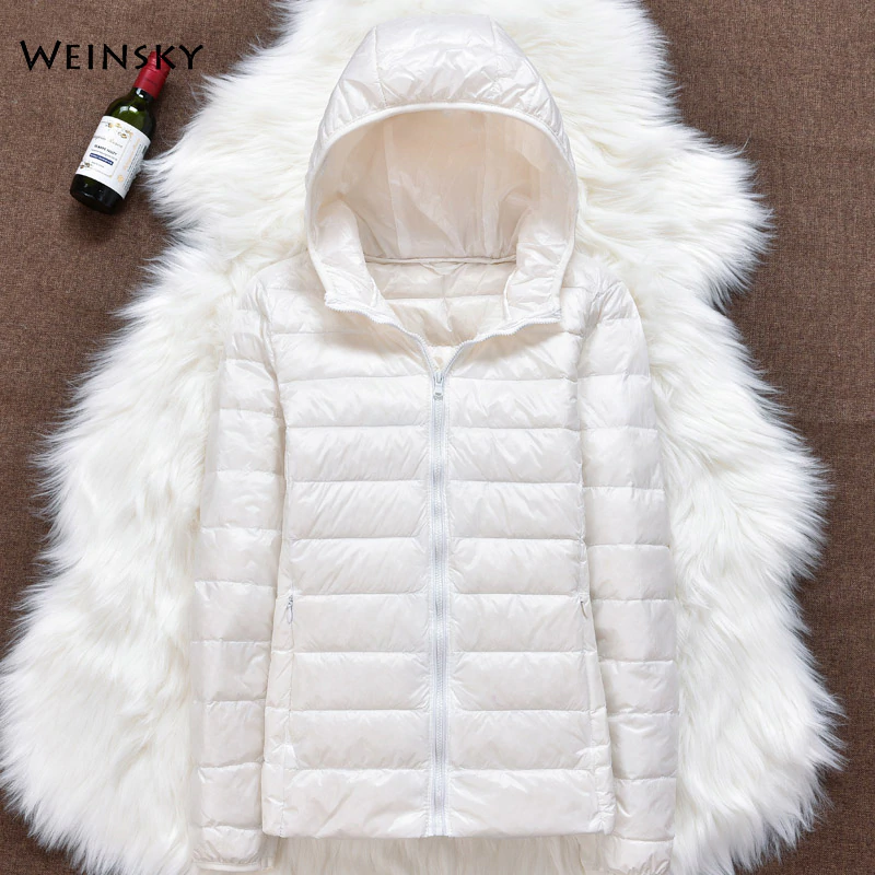 Thumbnail: Winter Women Ultralight Thin Down Jacket White Duck Down Hooded Jackets