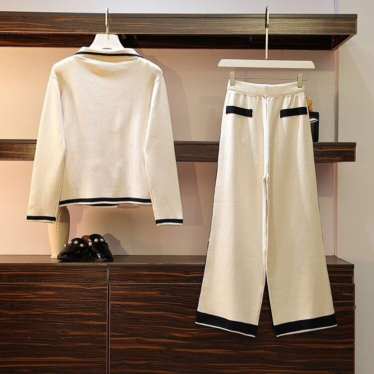 Thumbnail: Women Knit Wide Leg Pants Suit Set