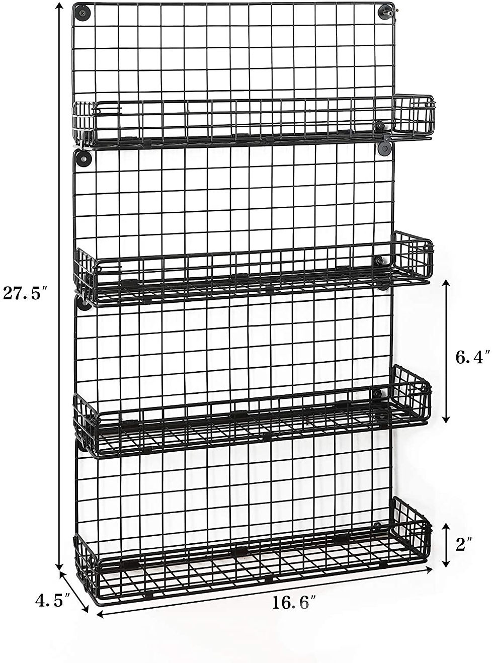 Thumbnail: Spice Rack Organizer Wall Mounted 4-Tier Stackable Black Iron Wire Hanging Spic