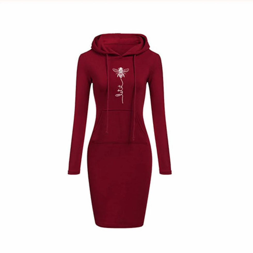 Thumbnail: Drawstring Full Sleeves Fleeces Women Dresses