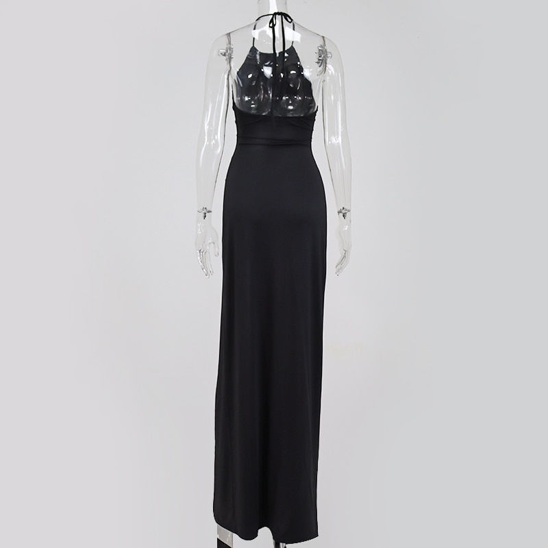 Thumbnail: Black Maxi Dress Women Halter Spaghetti Straps Backless Long