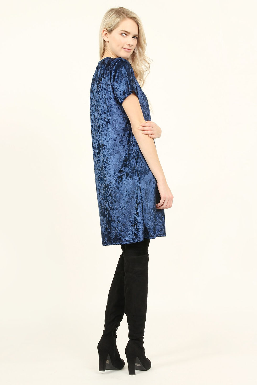 Thumbnail: Short Sleeve Crushed Velvet Tunic Dress