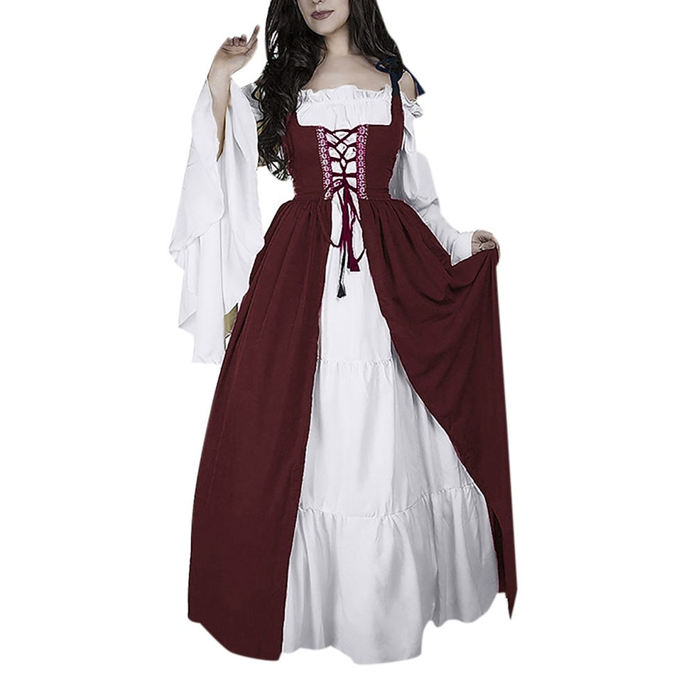 Thumbnail: Square Collar Bundle Corset Medieval Renaissance Vintage Dress Two-Piece Set