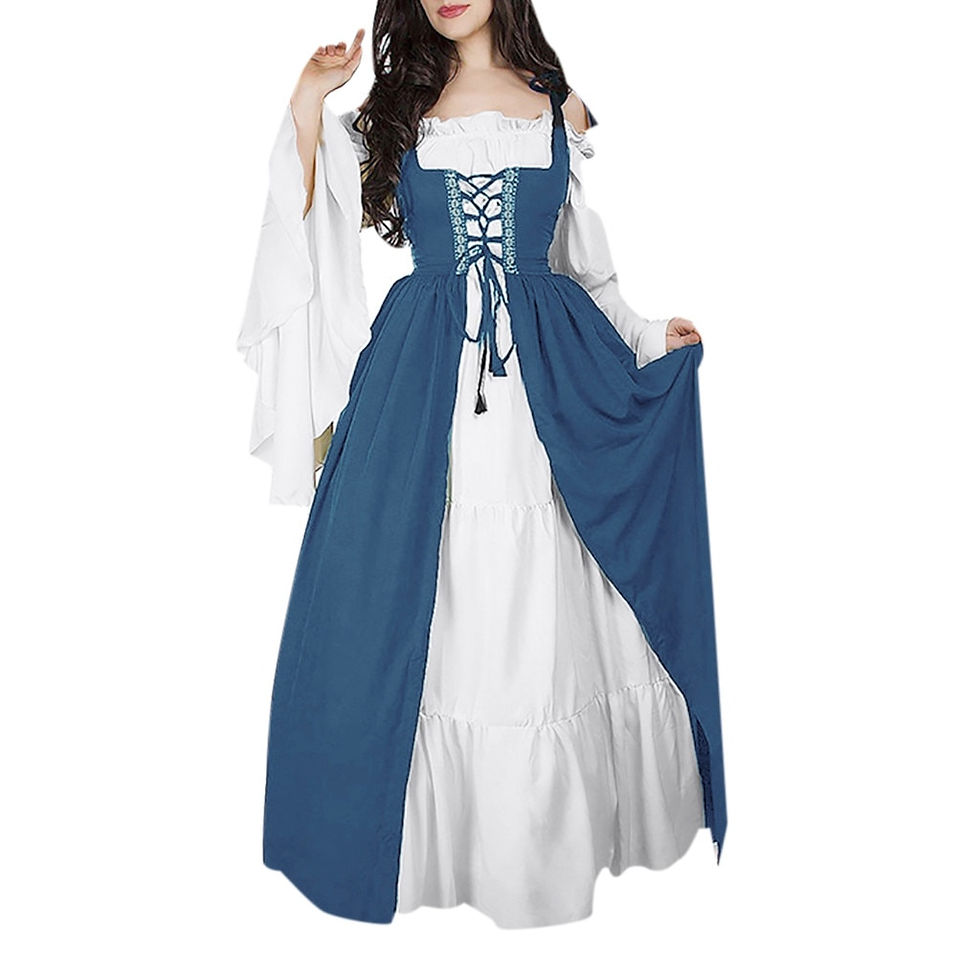 Thumbnail: Square Collar Bundle Corset Medieval Renaissance Vintage Dress Two-Piece Set
