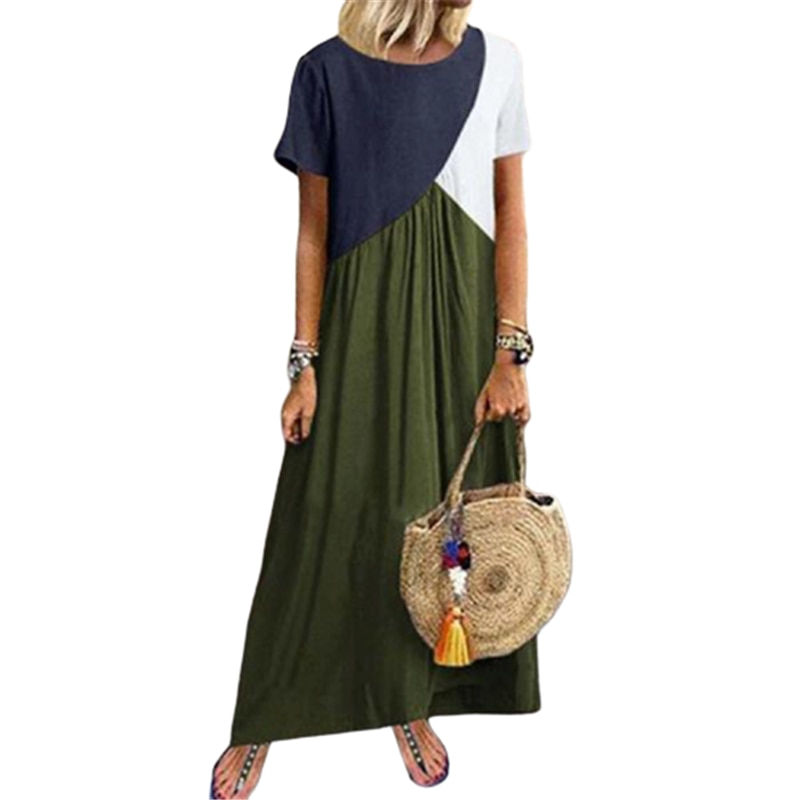 Miniatura: Geometric Stitching Irregular Short Sleeve Women Boho Beach  Plus Size 4XL 5XL