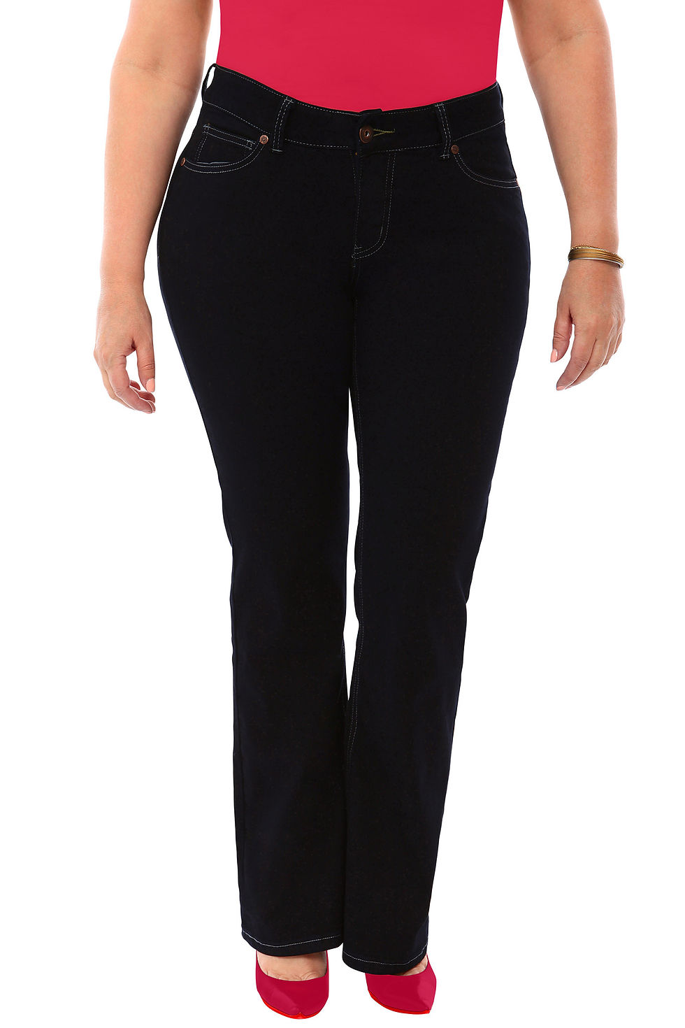 Thumbnail: 360 Stretch Mid-Rise Straight Denim Jeans in Black Onyx