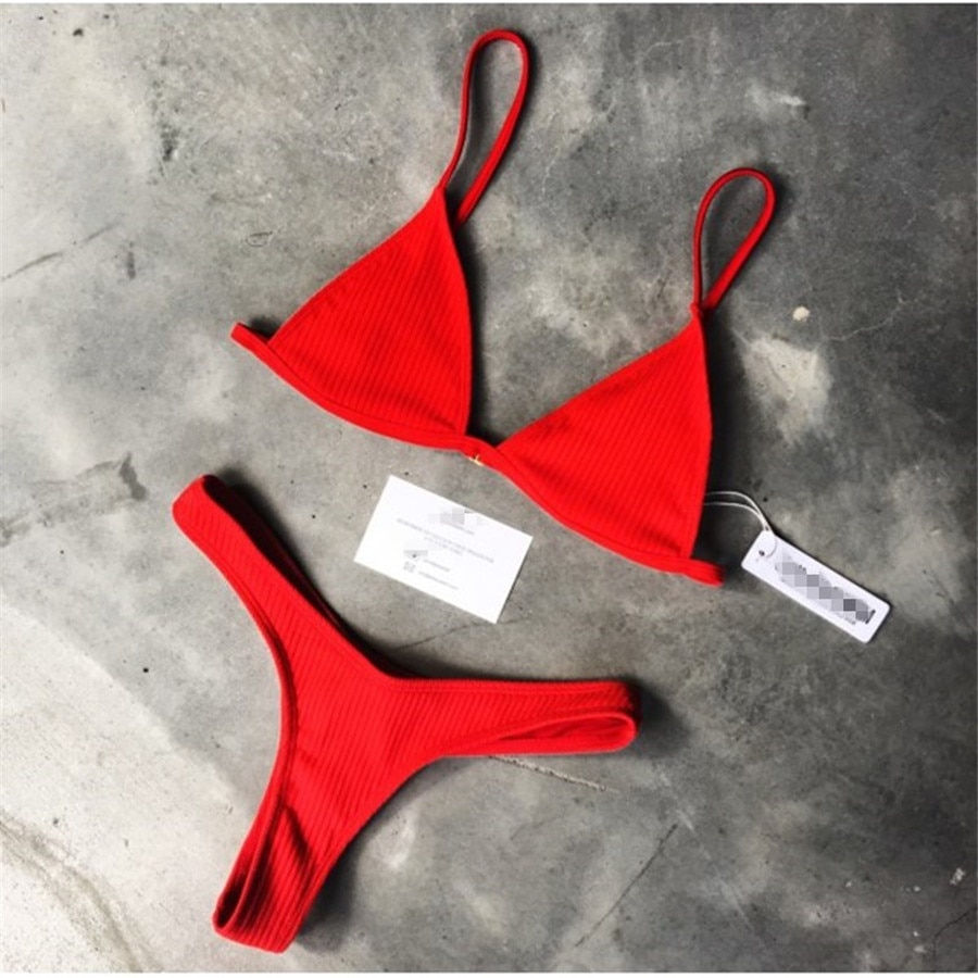 Miniatiūra: Brazilian Swimsuit Small Cup High Cut Style Beach Biquini Solid  Micro