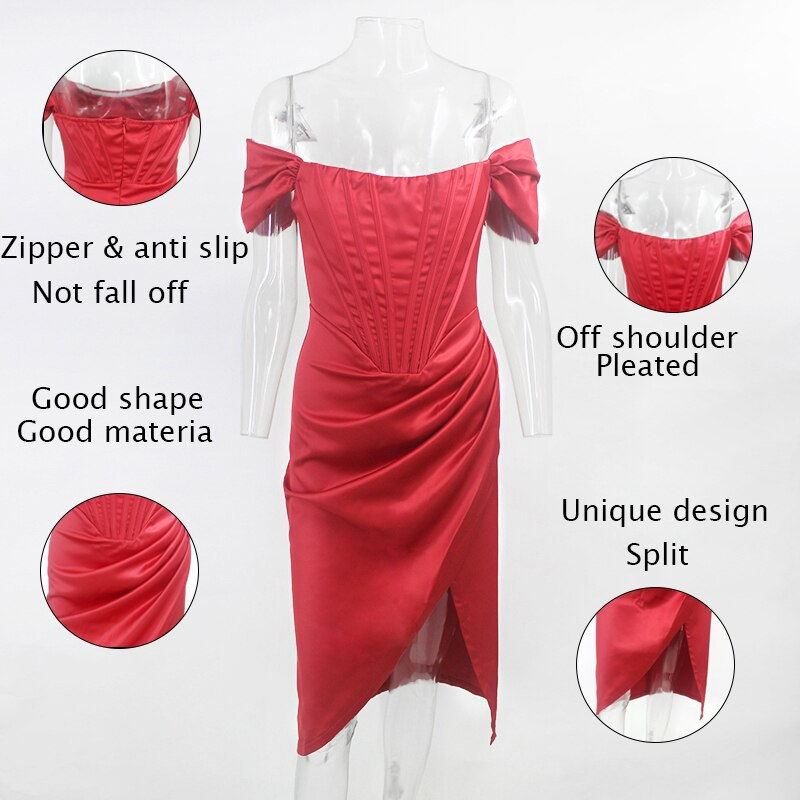 Thumbnail: ShoulderHigh Split Strapless Club Bodycon Dress Backless Elegant Midi Party