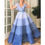 Thumbnail: Ombre Blue Robe De Soiree Layered Tulle Elegant Dress v Neck Short Sleeve Prom