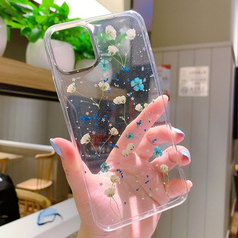 Thumbnail: Glitter Case for iPhone 11 Case Silicon Dried Flowers Bumper on iPhone 12 Pro