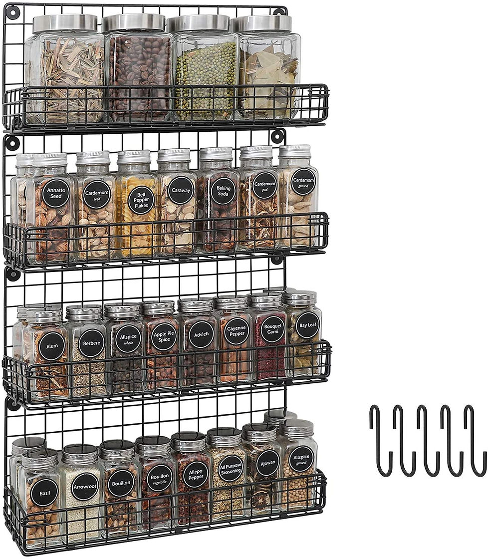 Thumbnail: Spice Rack Organizer Wall Mounted 4-Tier Stackable Black Iron Wire Hanging Spic