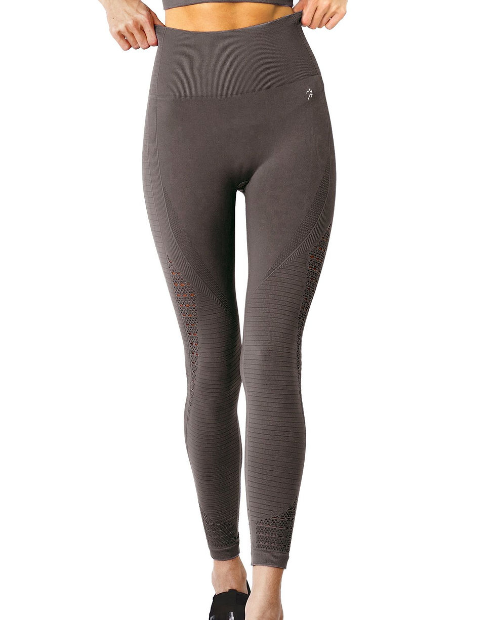 Thumbnail: Mesh Seamless Legging With Ribbing Detail - Taupe