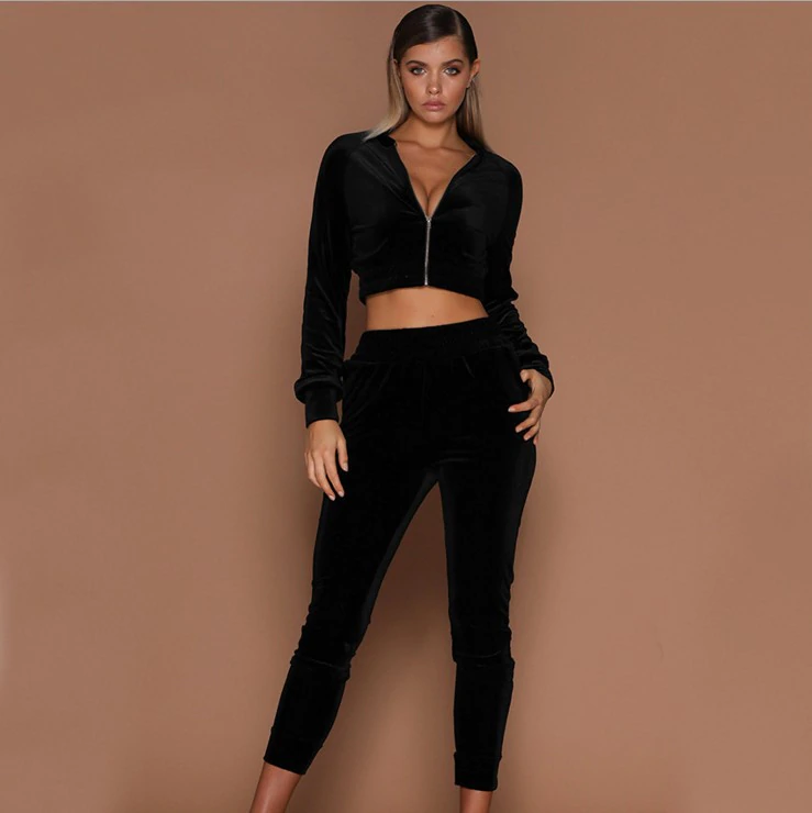 Thumbnail: 2 Pieces Sets Womens Outfits Velour Tracksuit